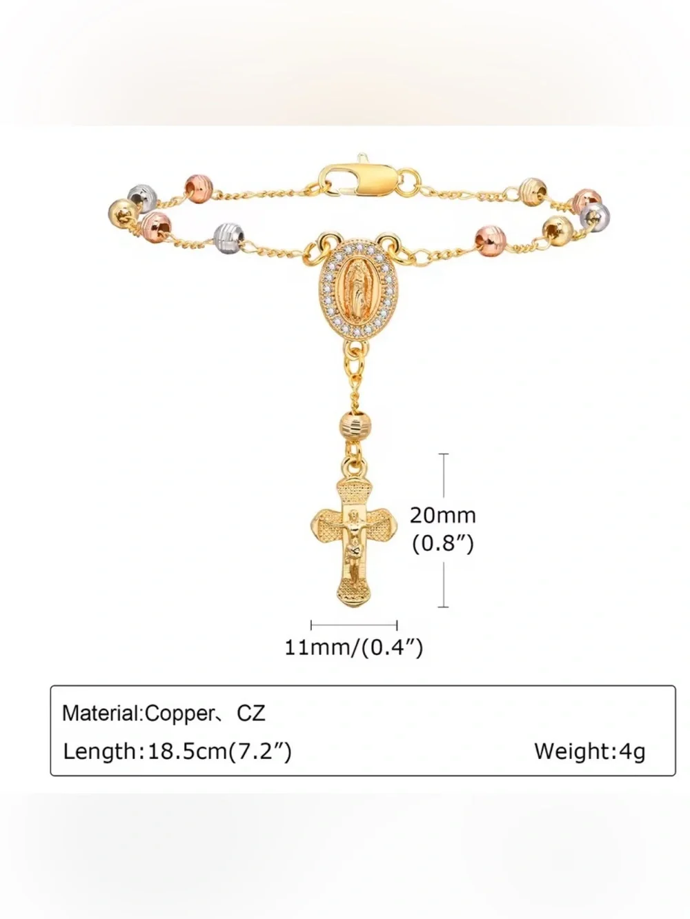 Virgin Mary Cross Charm Bracelet Gold Tone
